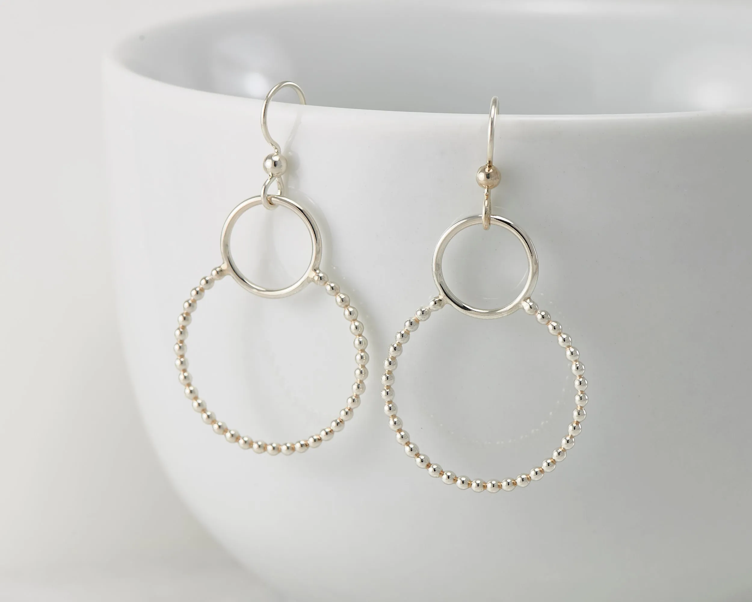 Silver Beaded Circles Hoop Earrings