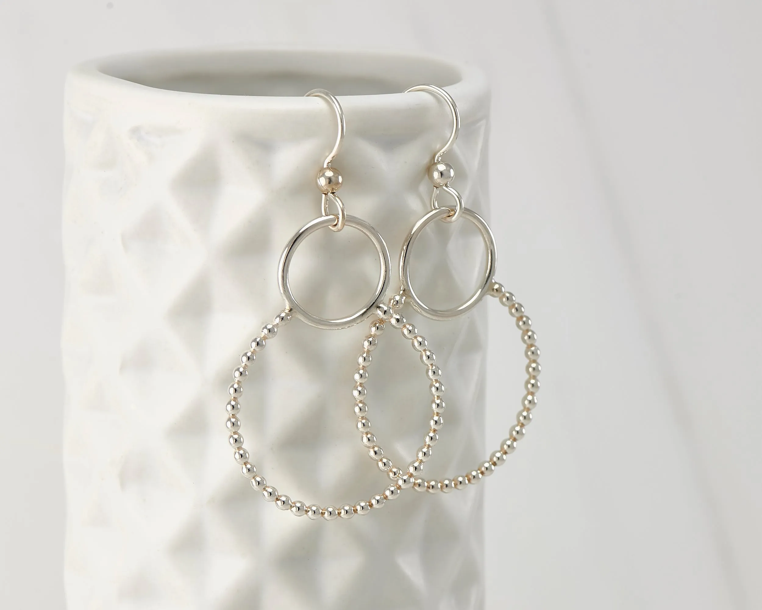 Silver Beaded Circles Hoop Earrings