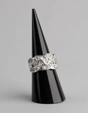Silver Cubic Zirconia Baguette Stone Plaited Ring