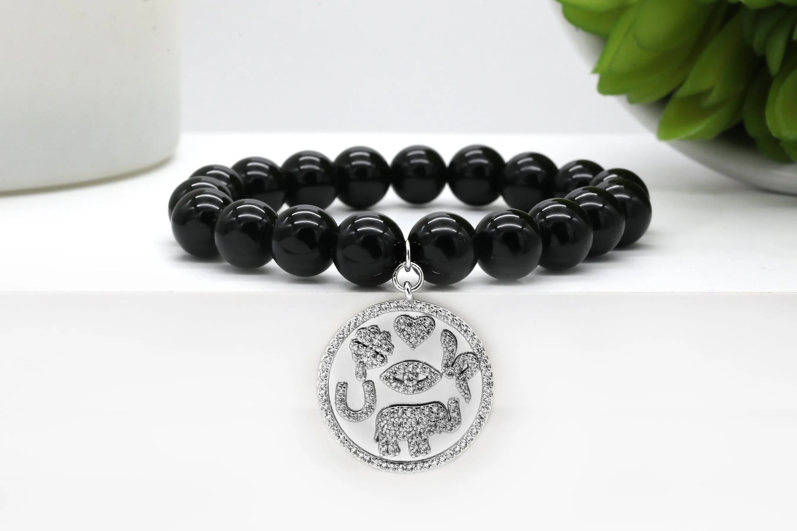 Silver Pave Lucky Coin Charm