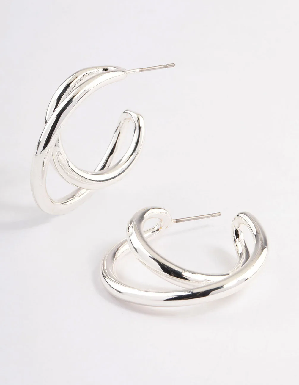Silver Plated Medium Twisted Hoop Earrings