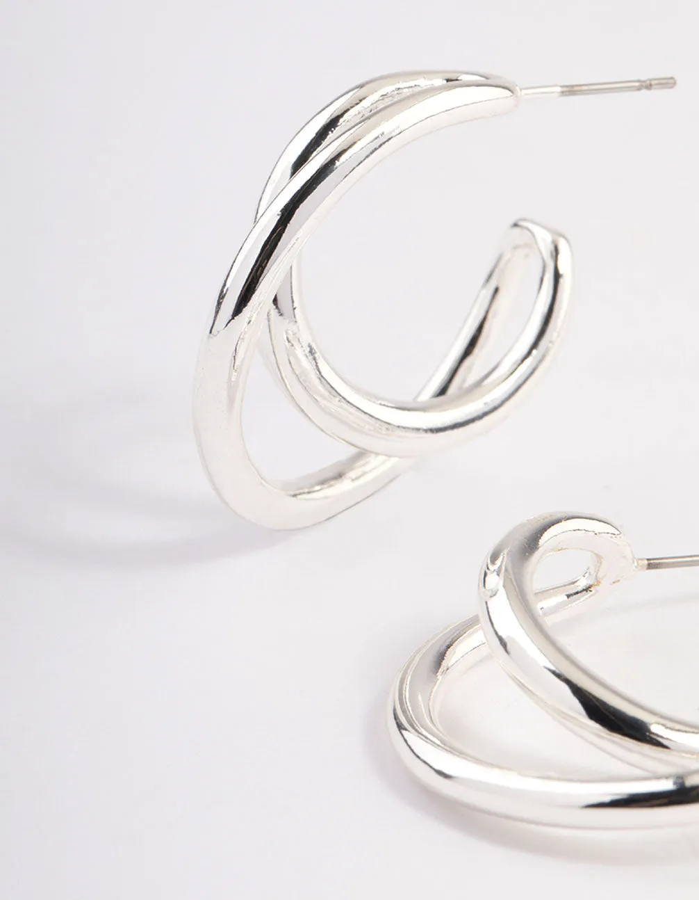 Silver Plated Medium Twisted Hoop Earrings