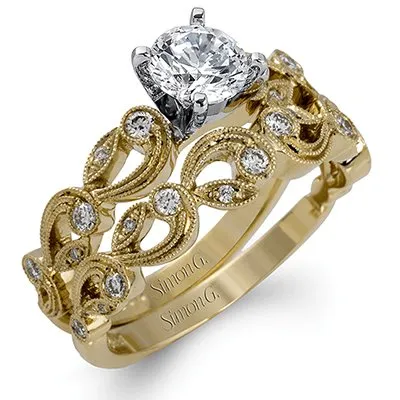 Simon G. Vintage Style Scrollwork Filigree Diamond Engagement Ring