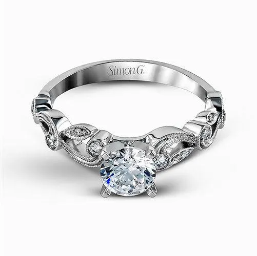 Simon G. Vintage Style Scrollwork Filigree Diamond Engagement Ring
