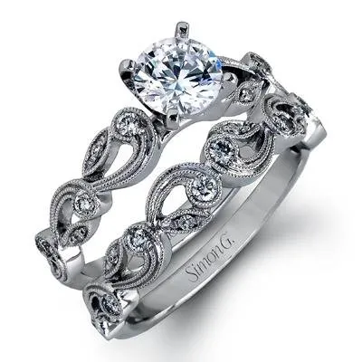 Simon G. Vintage Style Scrollwork Filigree Diamond Engagement Ring