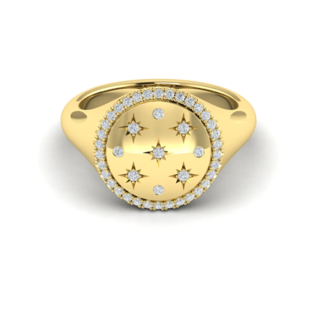 Sincerely Springer's by Vlora 14k Yellow Gold Star Diamond and Bezel Signet Ring