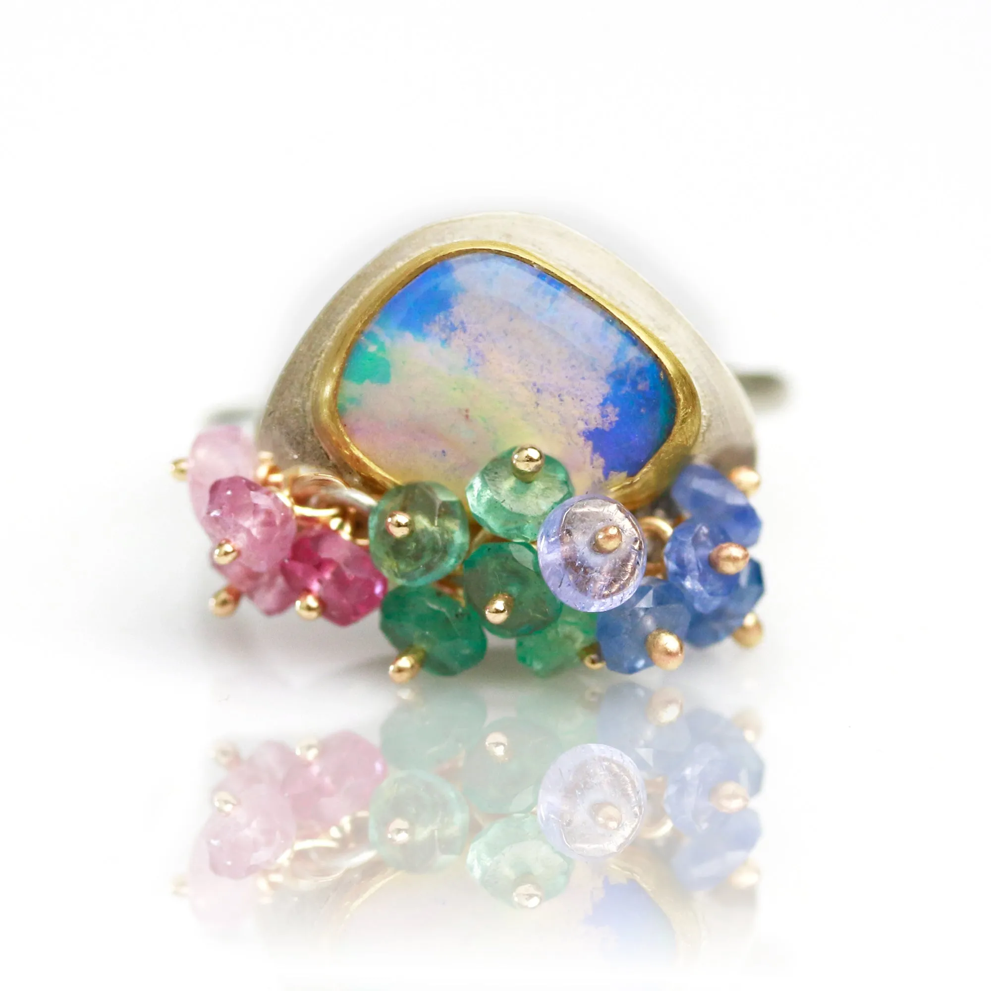 SOLD! Mermaid Shades Boulder Opal Ring with Fringe. Size 6.
