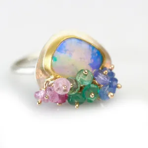 SOLD! Mermaid Shades Boulder Opal Ring with Fringe. Size 6.