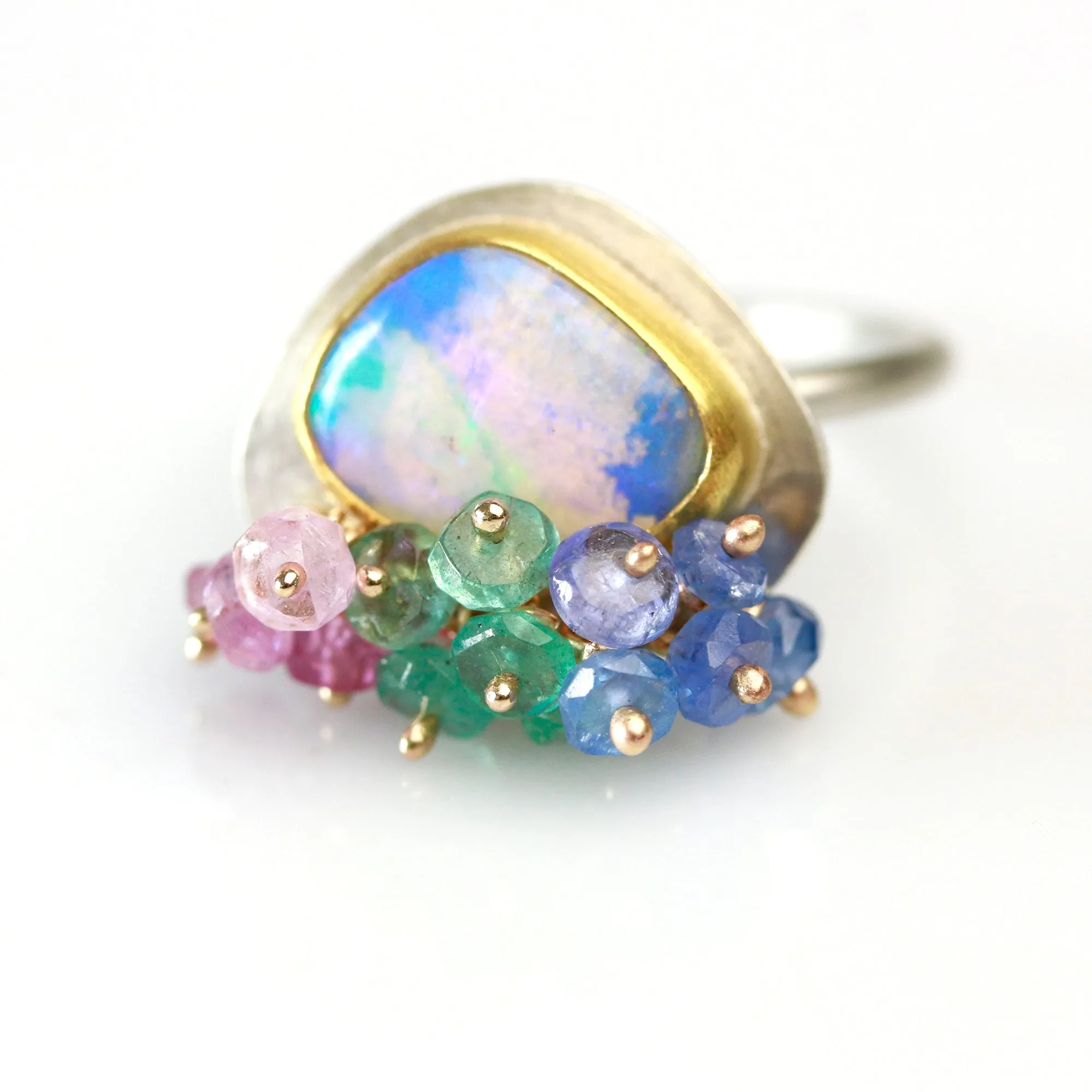 SOLD! Mermaid Shades Boulder Opal Ring with Fringe. Size 6.