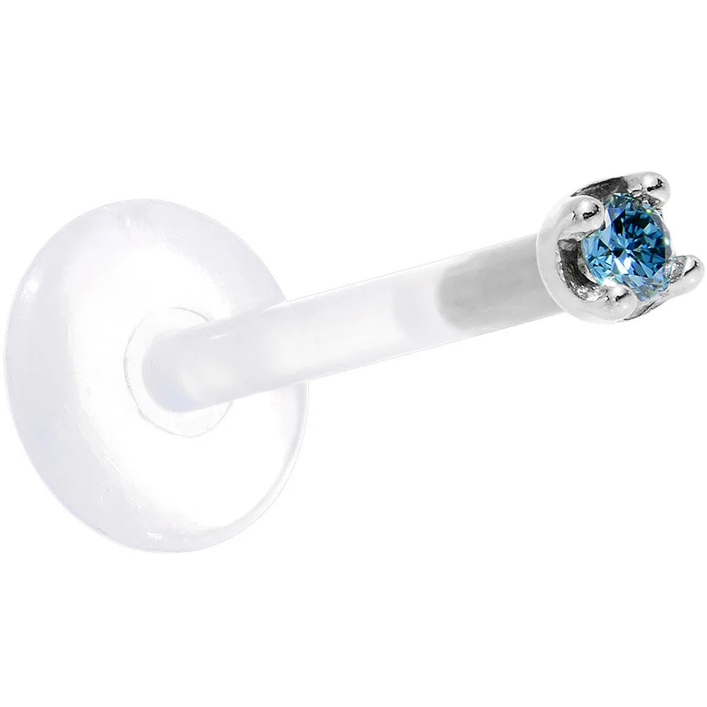 Solid 14KT White Gold 1.5mm Genuine Blue Diamond Bioplast Push in Labret
