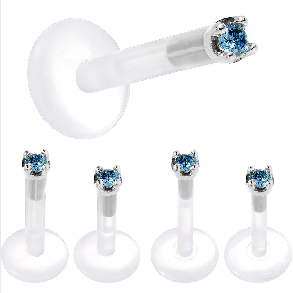 Solid 14KT White Gold 1.5mm Genuine Blue Diamond Bioplast Push in Labret