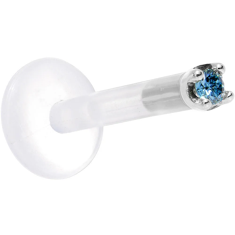 Solid 14KT White Gold 1.5mm Genuine Blue Diamond Bioplast Push in Labret
