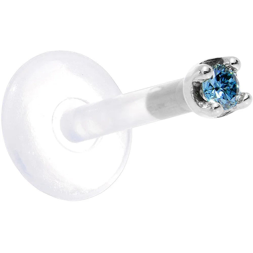 Solid 14KT White Gold 1.5mm Genuine Blue Diamond Bioplast Push in Labret