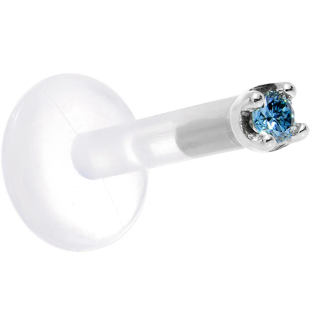 Solid 14KT White Gold 1.5mm Genuine Blue Diamond Bioplast Push in Labret