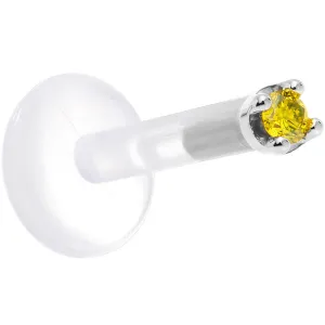Solid 14KT White Gold 1.5mm Genuine Yellow Diamond Bioplast Push in Labret
