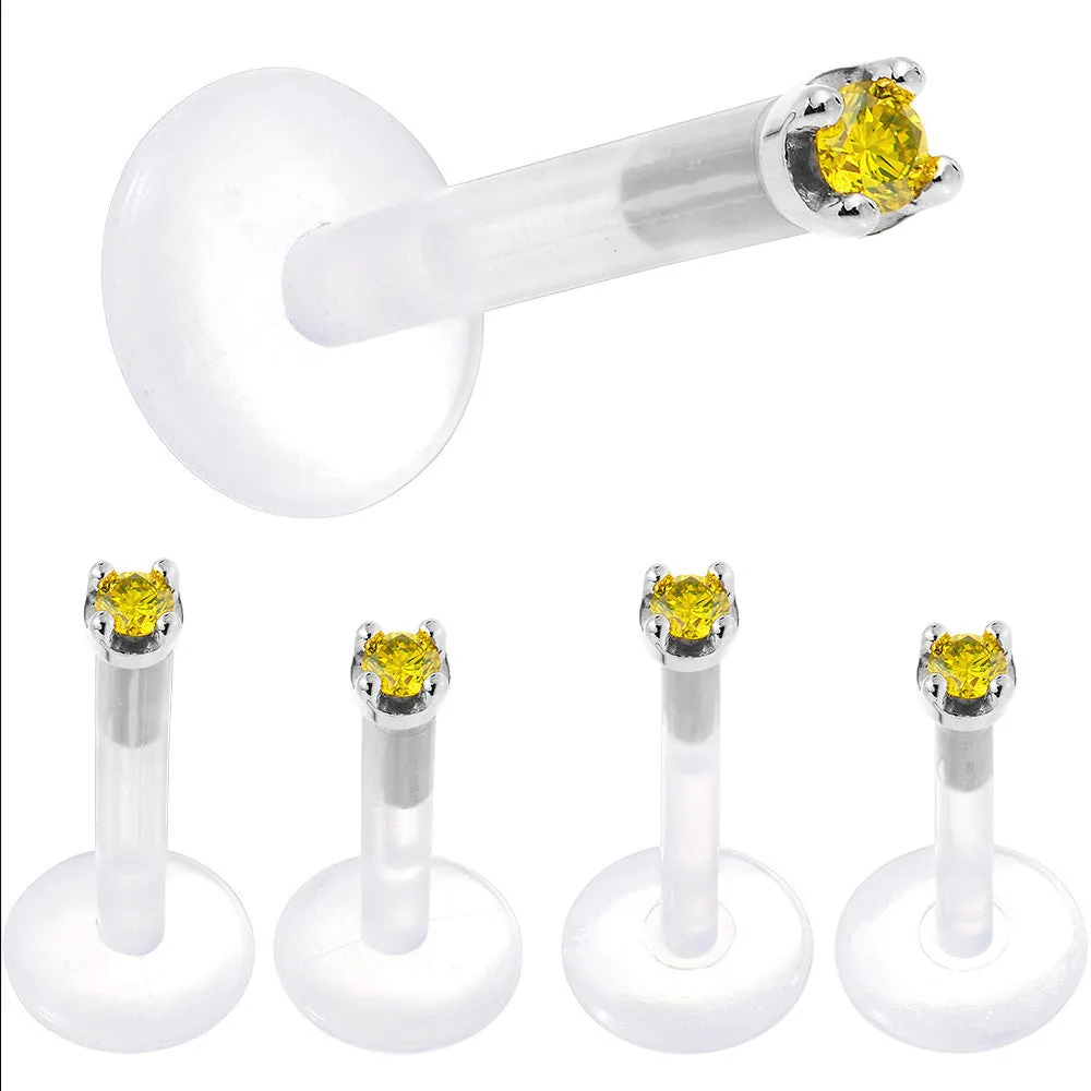 Solid 14KT White Gold 1.5mm Genuine Yellow Diamond Bioplast Push in Labret