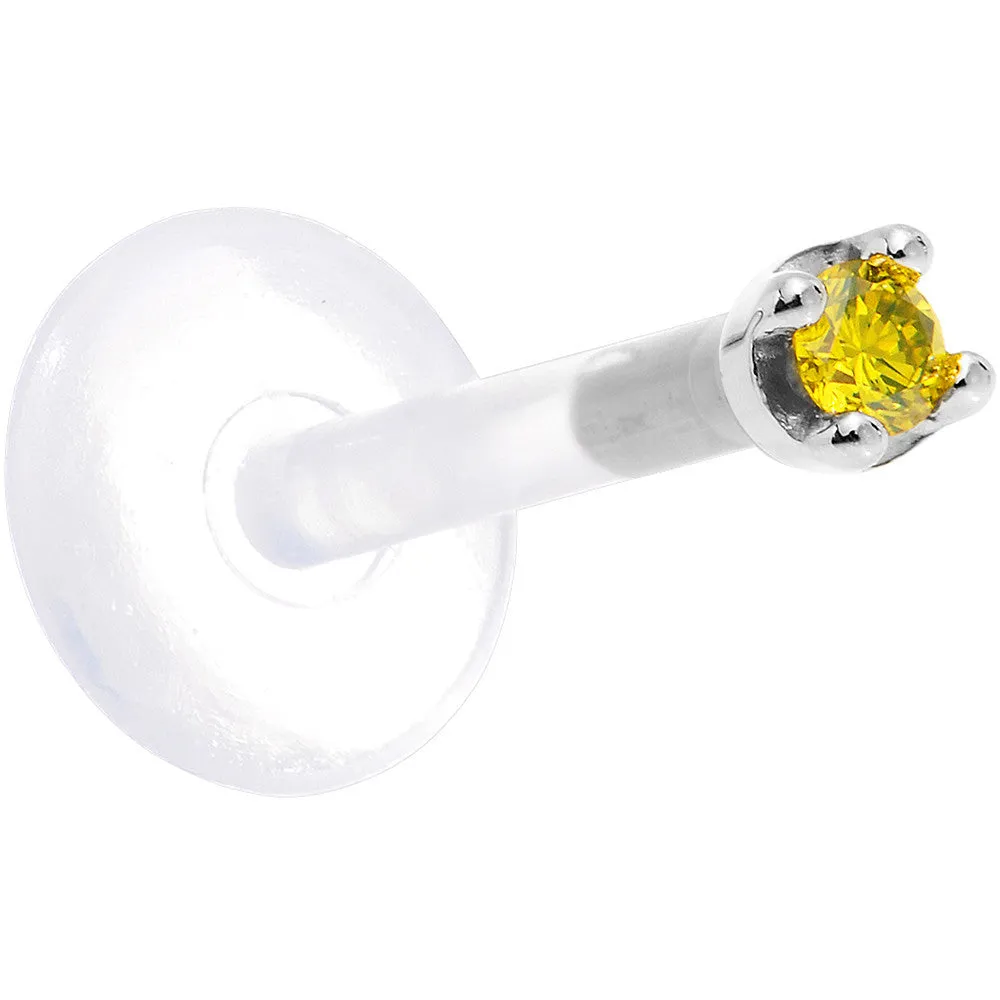 Solid 14KT White Gold 1.5mm Genuine Yellow Diamond Bioplast Push in Labret