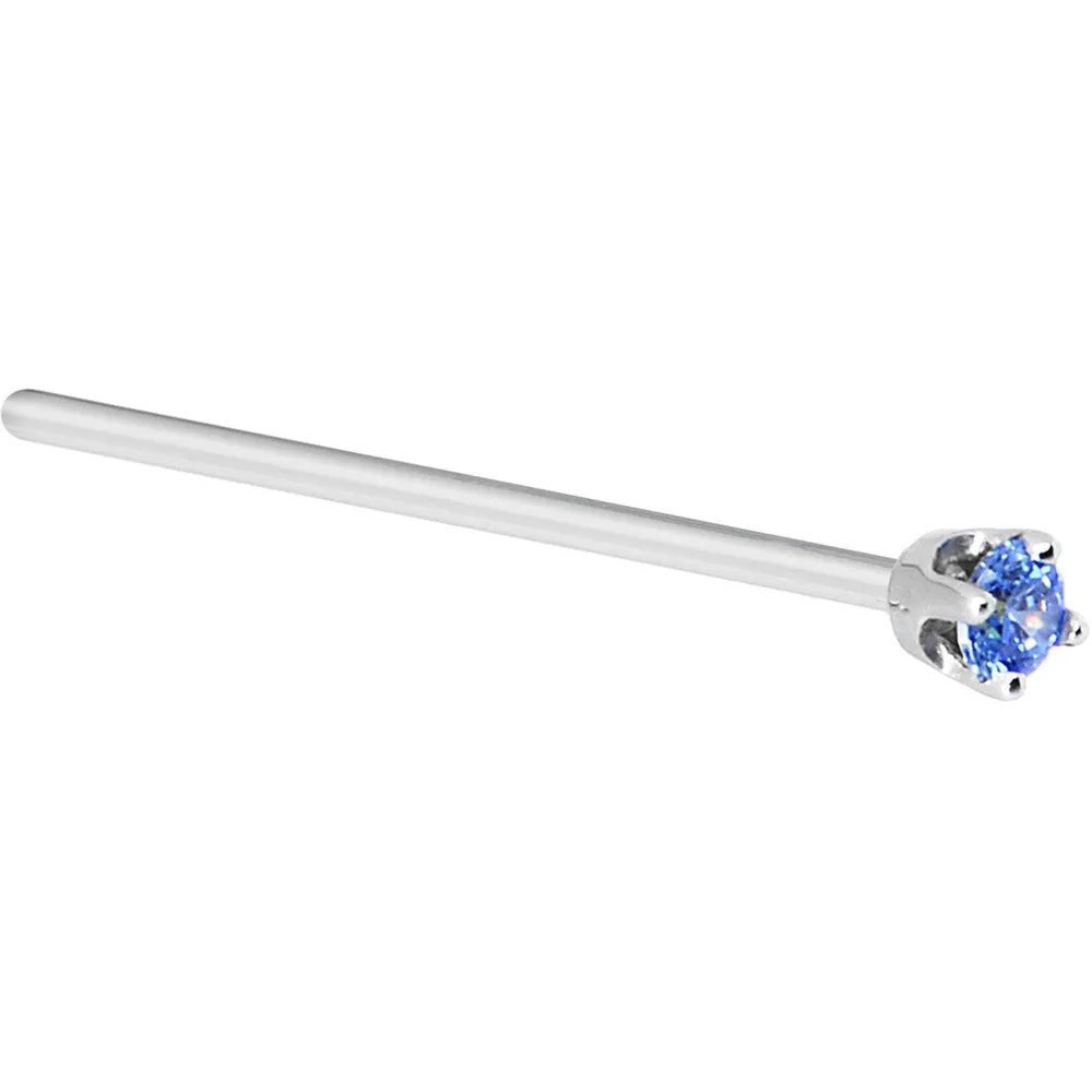 Solid 14KT White Gold 2mm Arctic Blue Cubic Zirconia Nose Ring