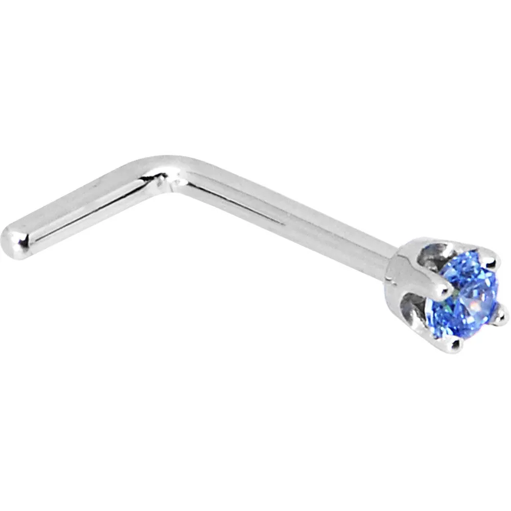 Solid 14KT White Gold 2mm Arctic Blue Cubic Zirconia Nose Ring