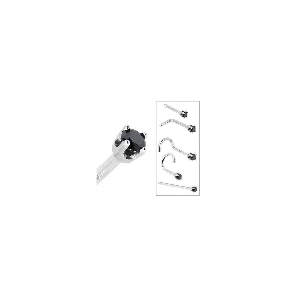 Solid 14KT White Gold 2mm Black Cubic Zirconia Nose Ring