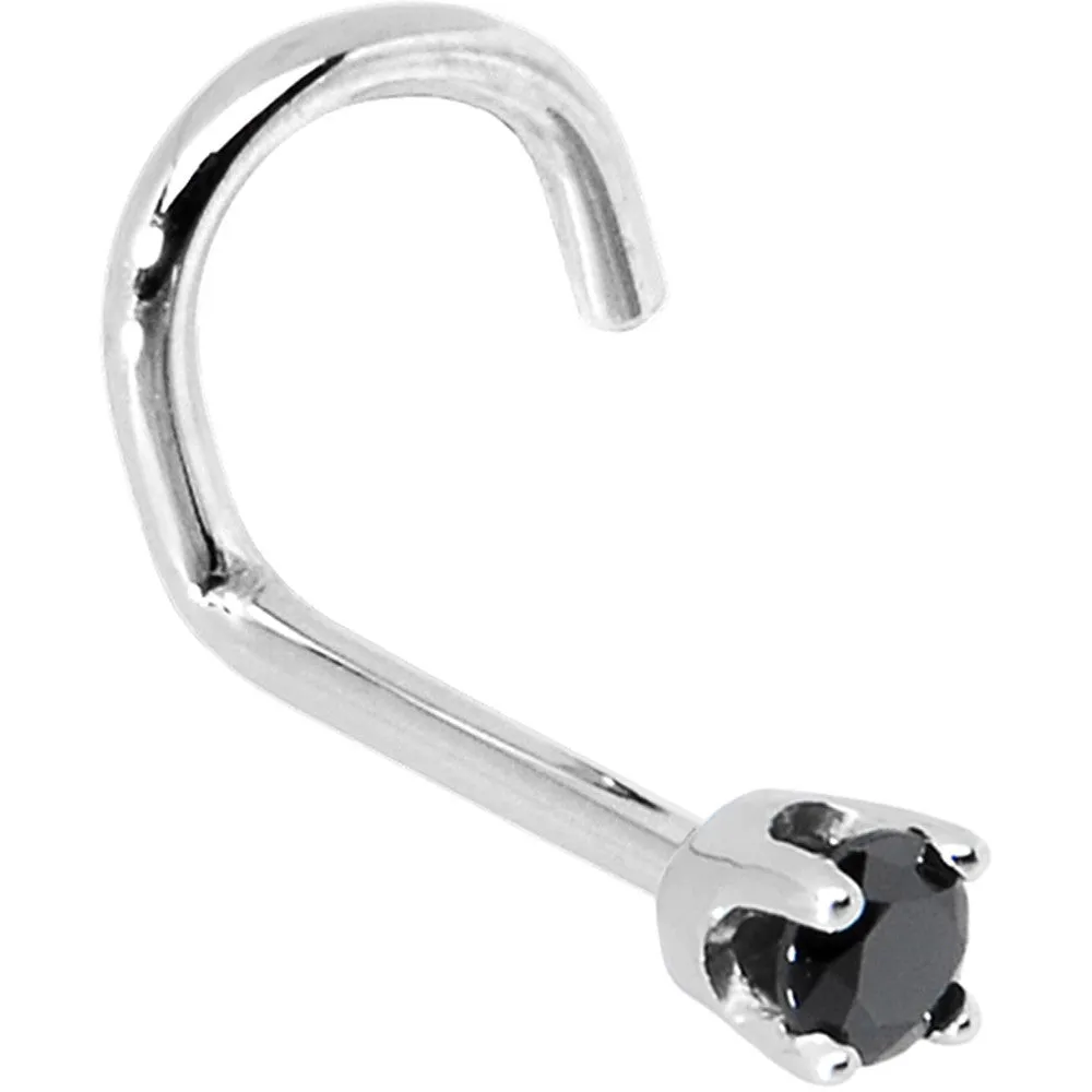 Solid 14KT White Gold 2mm Black Cubic Zirconia Nose Ring