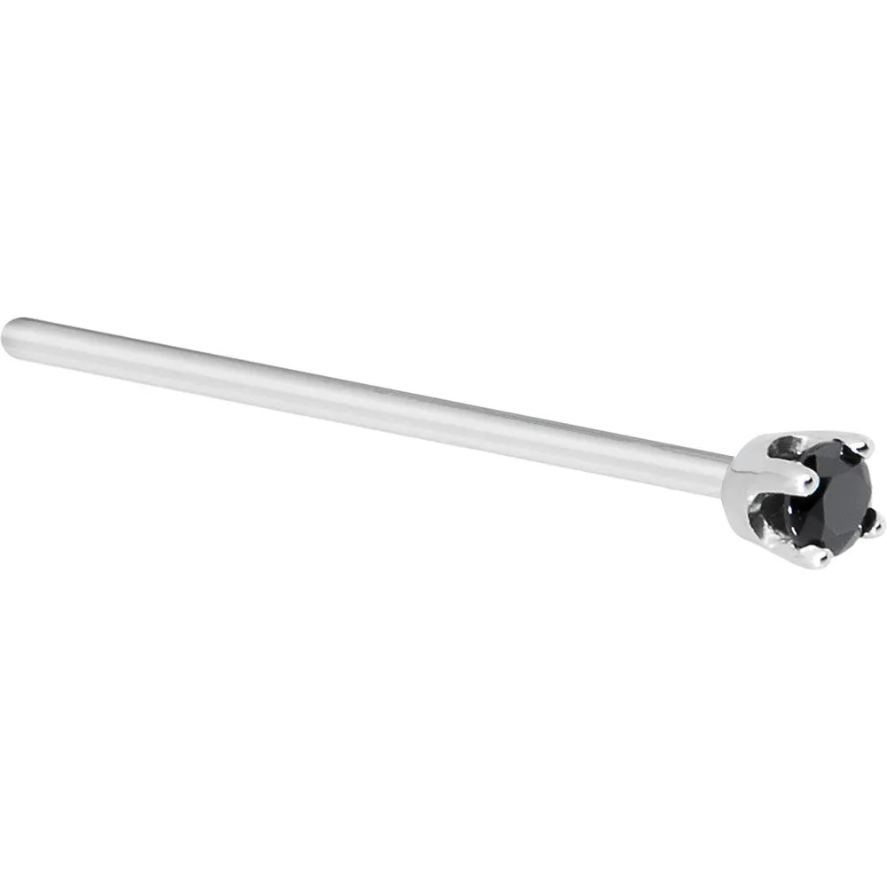 Solid 14KT White Gold 2mm Black Cubic Zirconia Nose Ring