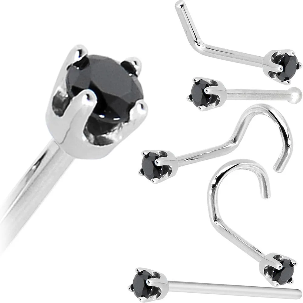 Solid 14KT White Gold 2mm Black Cubic Zirconia Nose Ring
