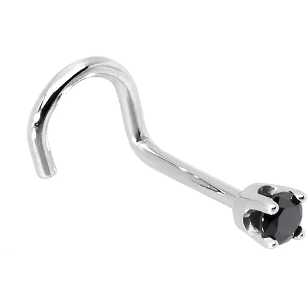Solid 14KT White Gold 2mm Black Cubic Zirconia Nose Ring