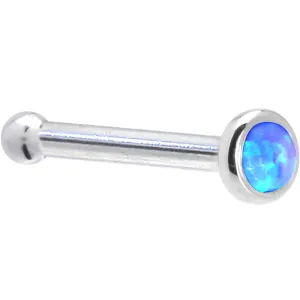 Solid 14KT White Gold 2mm Blue Synthetic Opal Nose Ring
