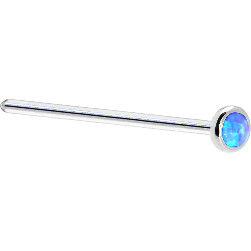 Solid 14KT White Gold 2mm Blue Synthetic Opal Nose Ring