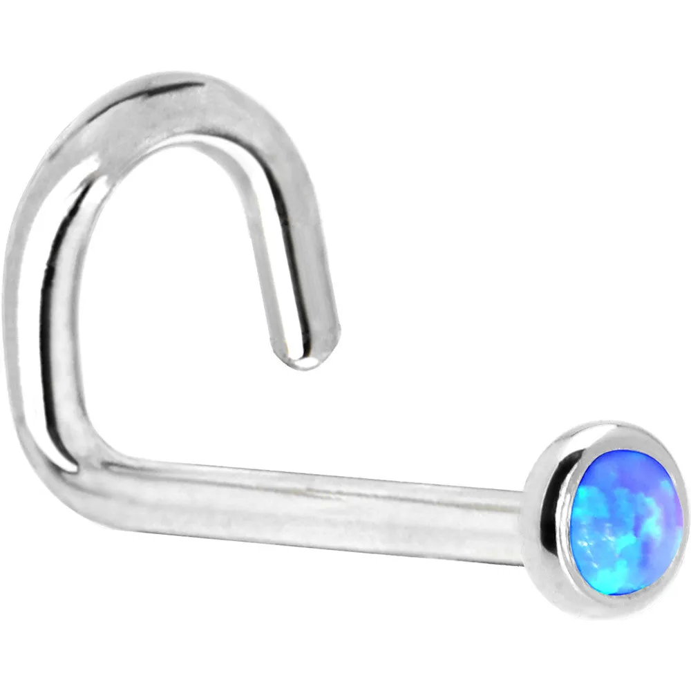 Solid 14KT White Gold 2mm Blue Synthetic Opal Nose Ring