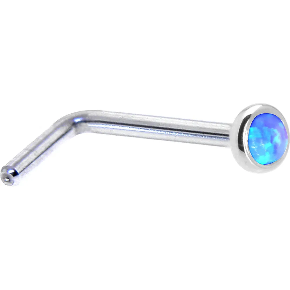 Solid 14KT White Gold 2mm Blue Synthetic Opal Nose Ring