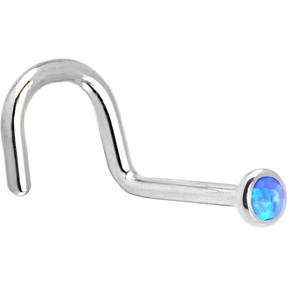 Solid 14KT White Gold 2mm Blue Synthetic Opal Nose Ring