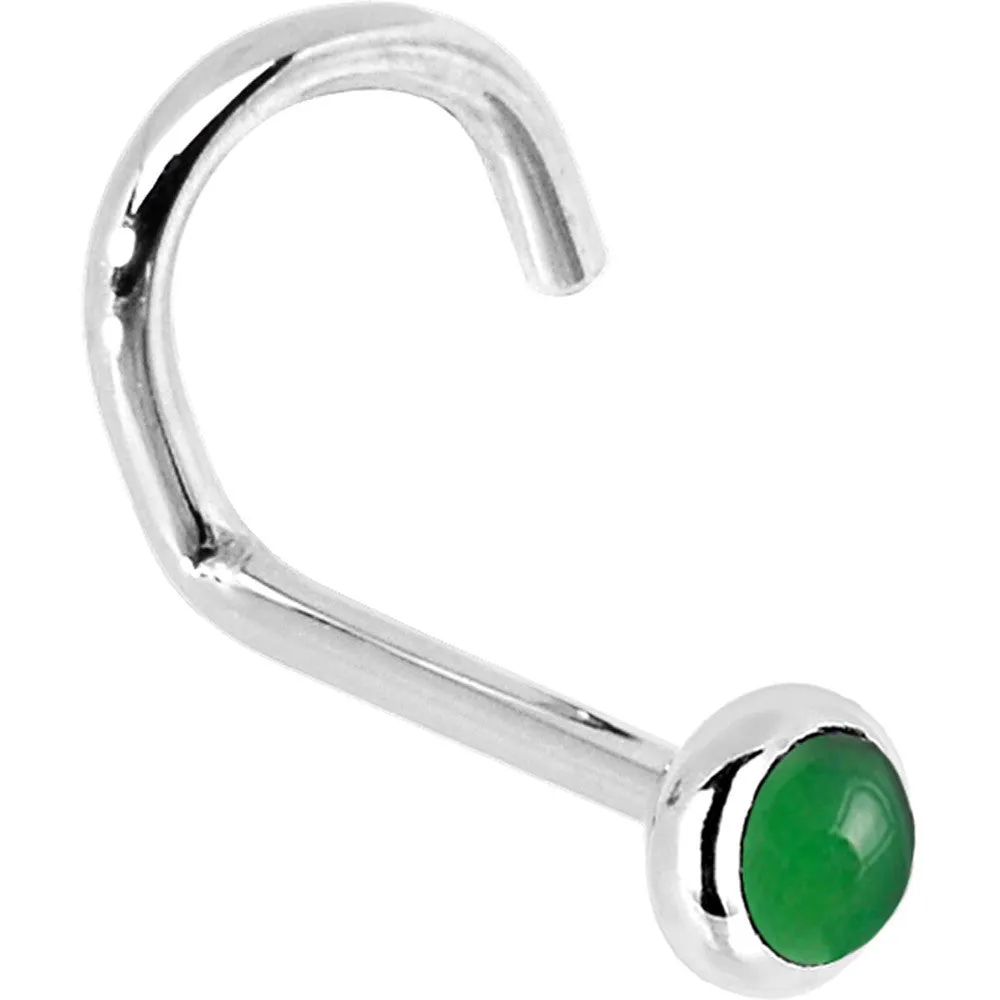 Solid 14KT White Gold 2mm Jade Nose Ring
