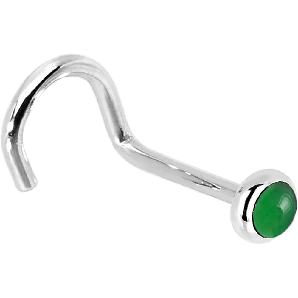 Solid 14KT White Gold 2mm Jade Nose Ring