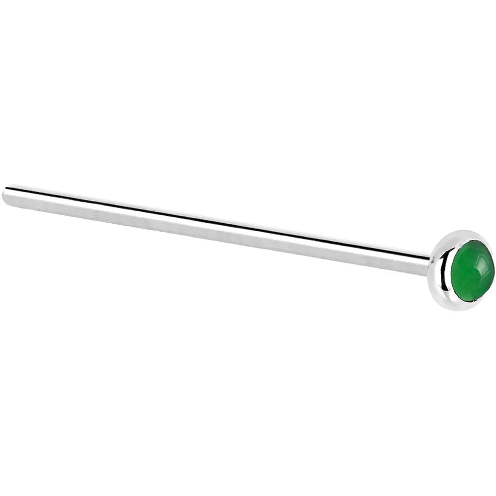 Solid 14KT White Gold 2mm Jade Nose Ring