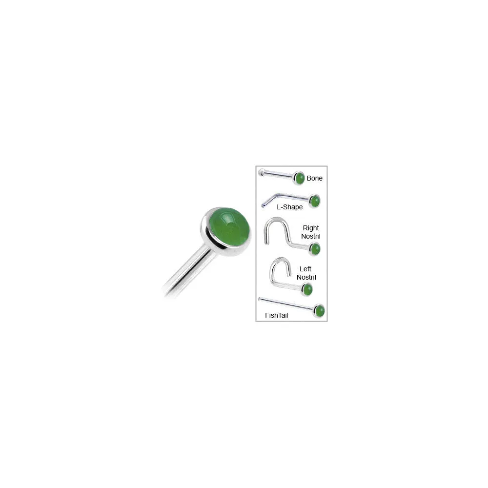 Solid 14KT White Gold 2mm Jade Nose Ring