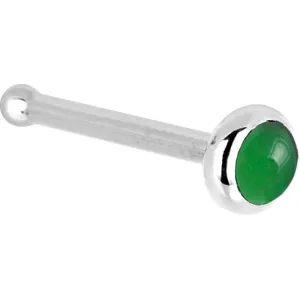 Solid 14KT White Gold 2mm Jade Nose Ring