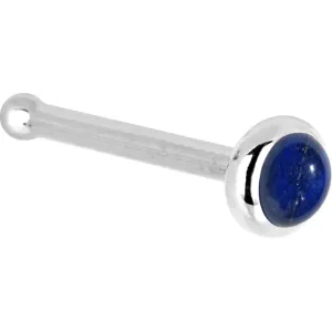 Solid 14KT White Gold 2mm Lapis Lazuli Straight Nose Ring
