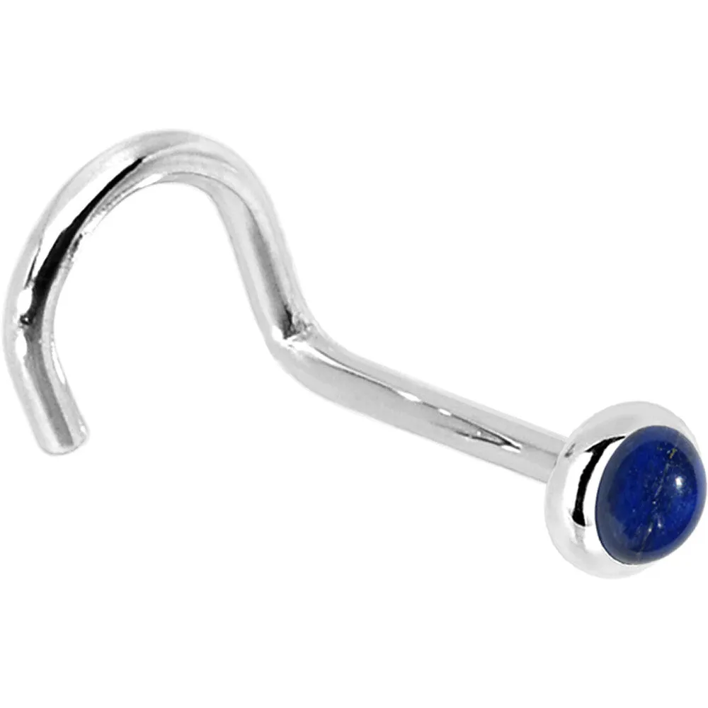 Solid 14KT White Gold 2mm Lapis Lazuli Straight Nose Ring