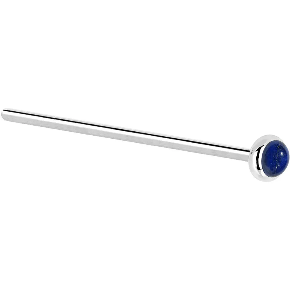 Solid 14KT White Gold 2mm Lapis Lazuli Straight Nose Ring