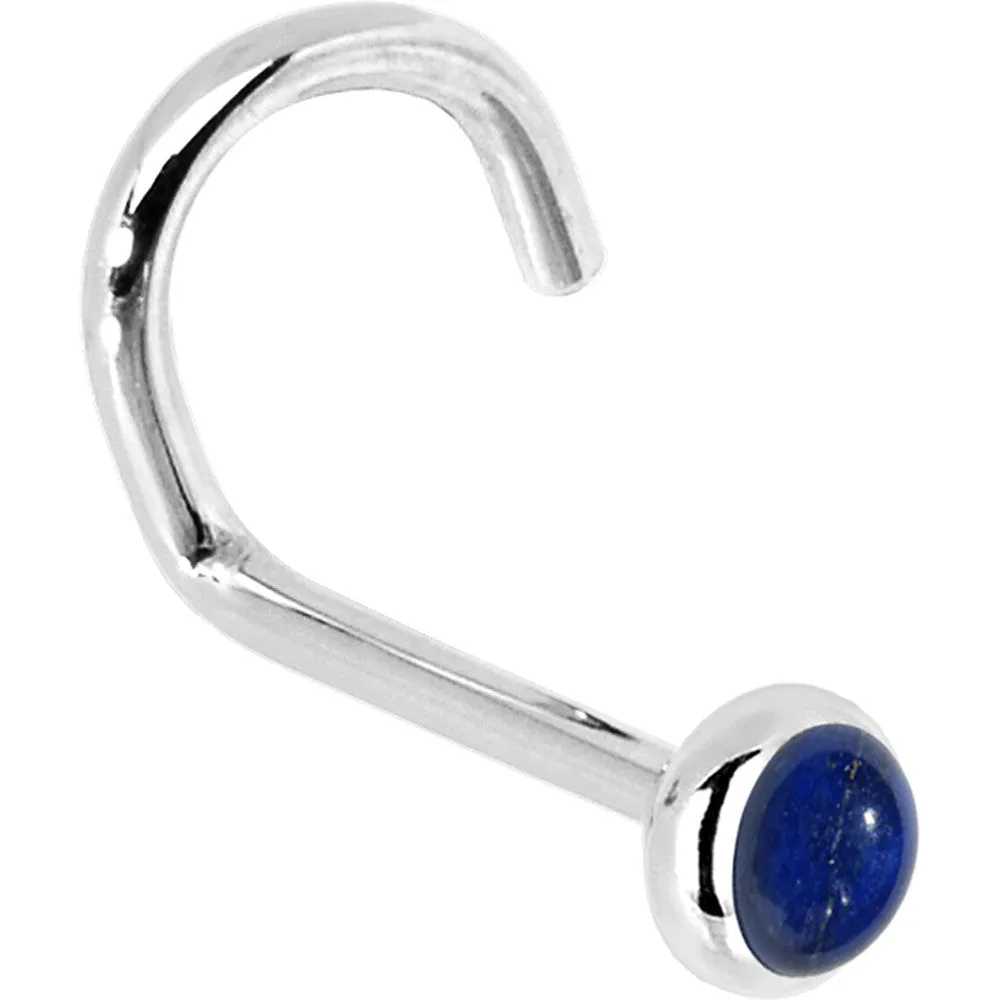 Solid 14KT White Gold 2mm Lapis Lazuli Straight Nose Ring