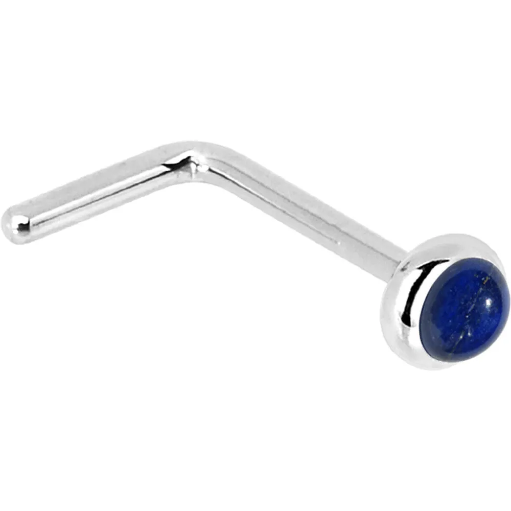 Solid 14KT White Gold 2mm Lapis Lazuli Straight Nose Ring