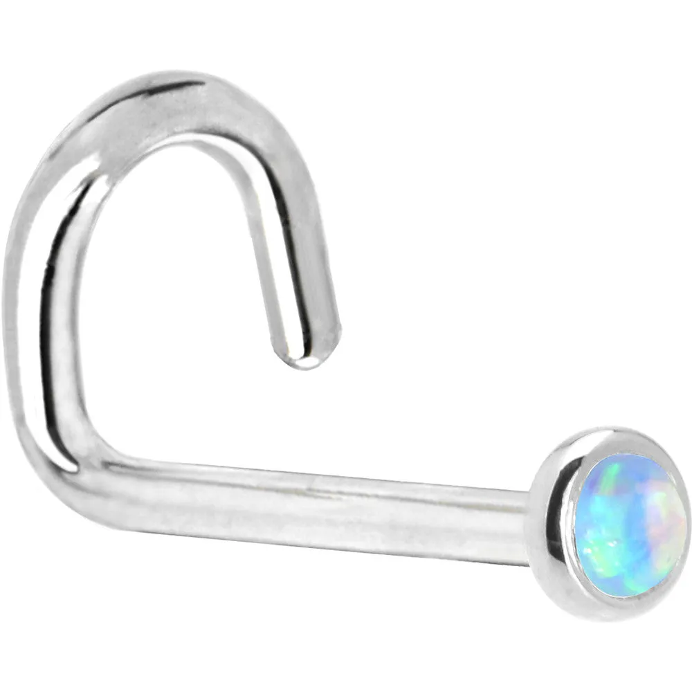 Solid 14KT White Gold 2mm Light Blue Synthetic Opal Nose Ring