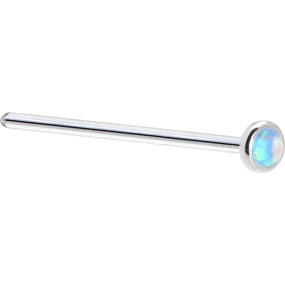 Solid 14KT White Gold 2mm Light Blue Synthetic Opal Nose Ring