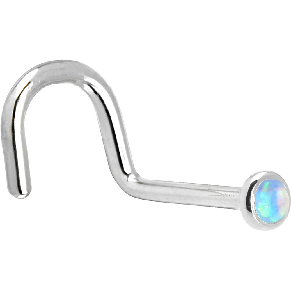 Solid 14KT White Gold 2mm Light Blue Synthetic Opal Nose Ring