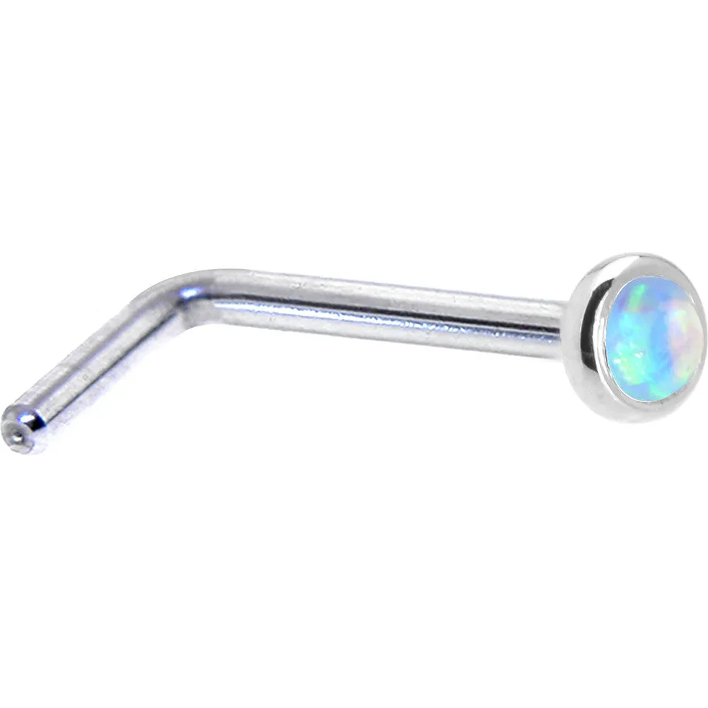 Solid 14KT White Gold 2mm Light Blue Synthetic Opal Nose Ring