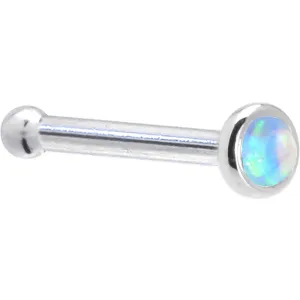 Solid 14KT White Gold 2mm Light Blue Synthetic Opal Nose Ring
