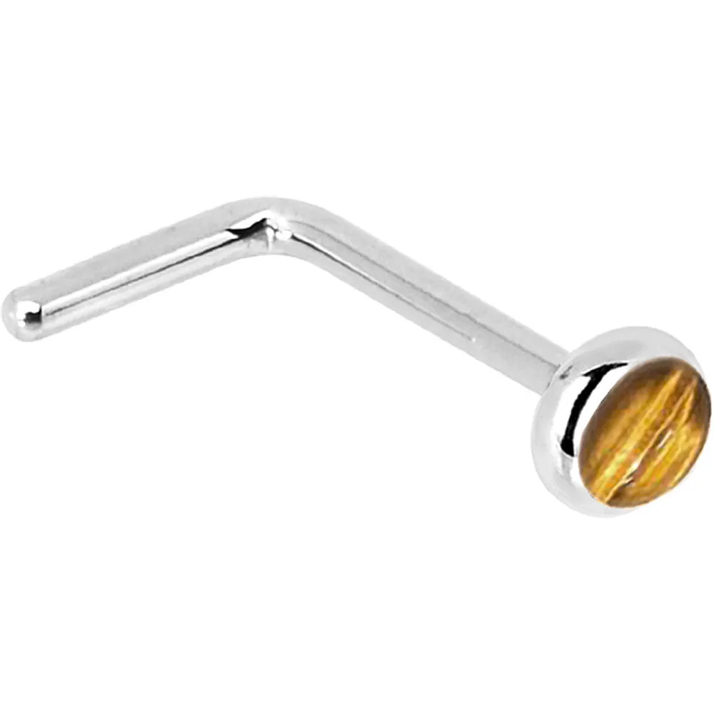 Solid 14KT White Gold 2mm Tiger Eye Nose Ring
