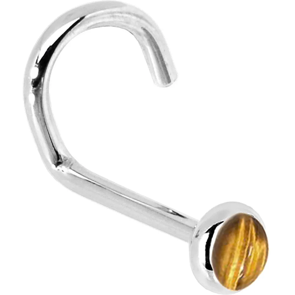 Solid 14KT White Gold 2mm Tiger Eye Nose Ring